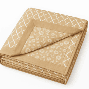 WonderWorks 100% Cotton Single Bed Dohar | Soft & Lightweight AC Blanket for All Weather | Reversible Design | 60 x 90 in. | Skin-Friendly | Ideal for Gift (Beige Geometric Reversible)