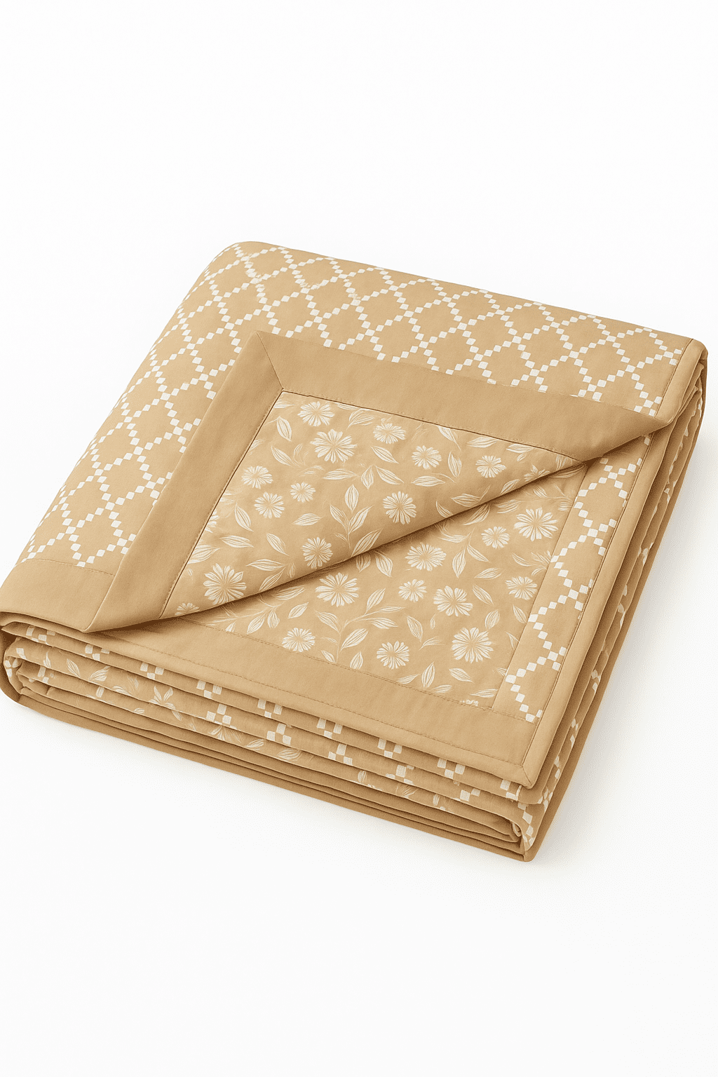 WonderWorks 100% Cotton Single Bed Dohar | Soft & Lightweight AC Blanket for All Weather | Reversible Design | 60 x 90 in. | Skin-Friendly | Ideal for Gift (Beige Geometric Reversible)