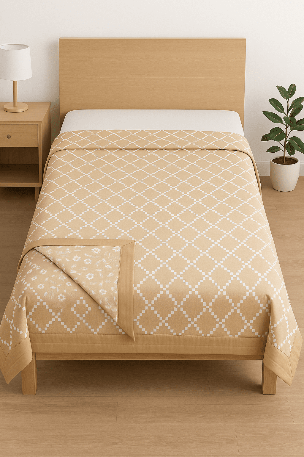 WonderWorks 100% Cotton Single Bed Dohar | Soft & Lightweight AC Blanket for All Weather | Reversible Design | 60 x 90 in. | Skin-Friendly | Ideal for Gift (Beige Geometric Reversible) - Image 4