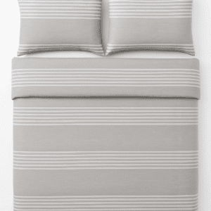 WonderWorks Bedsheet 100% Cotton 300 TC XXL Soft Super King Size for Double Bed, King Size 108 Inches X 108 Inches, 9 Feet, 275 X 275 cm with 2 Large Size Pillow Covers Freshiya (Gray Strip)