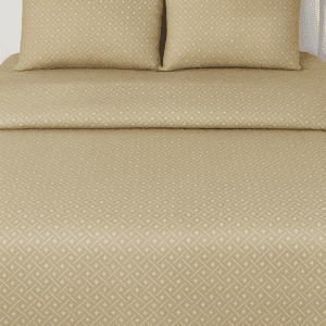 WonderWorks™ Bedsheet 100% Cotton 300 TC XXL Soft Super King Size for Double Bed, King Size 108 Inches X 108 Inches, 9 Feet, 275 X 275 cm with 2 Large Size Pillow Covers Freshiya (Beige Square)