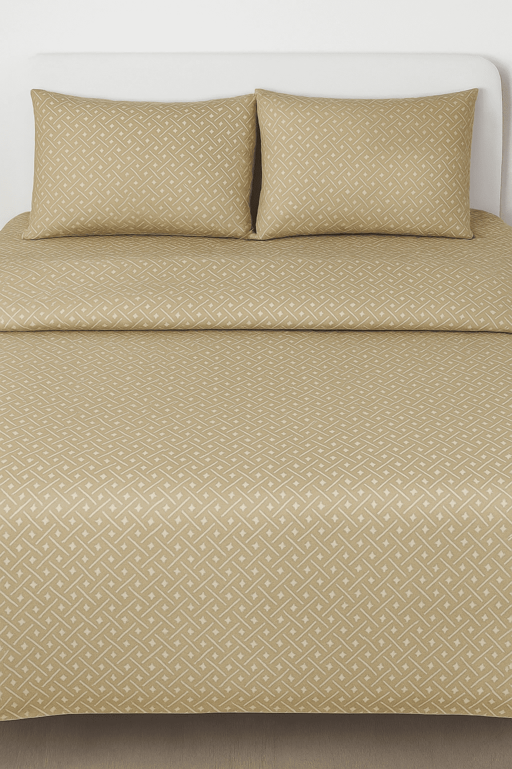 WonderWorks™ Bedsheet 100% Cotton 300 TC XXL Soft Super King Size for Double Bed, King Size 108 Inches X 108 Inches, 9 Feet, 275 X 275 cm with 2 Large Size Pillow Covers Freshiya (Beige Square)
