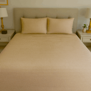 WonderWorks Bedsheet 100% Cotton 300 TC XXL Soft Super King Size for Double Bed, King Size 108 Inches X 108 Inches, 9 Feet, 275 X 275 cm with 2 Large Size Pillow Covers Freshiya (Beige Daimond)