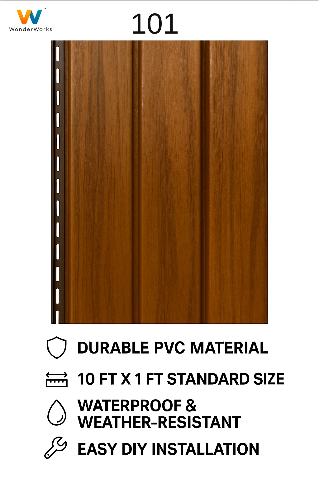 PVC Wall Panel | Soffit | Ceiling Panel | 3D Panel | Waterproof cladding | Low Maintenance | Home & Office use | 10 ft x 1 ft 300 cm x 30 cm | 120 inches x 12 inches | 10 square feet | 10 years warranty! | Design No. 101 - Image 6
