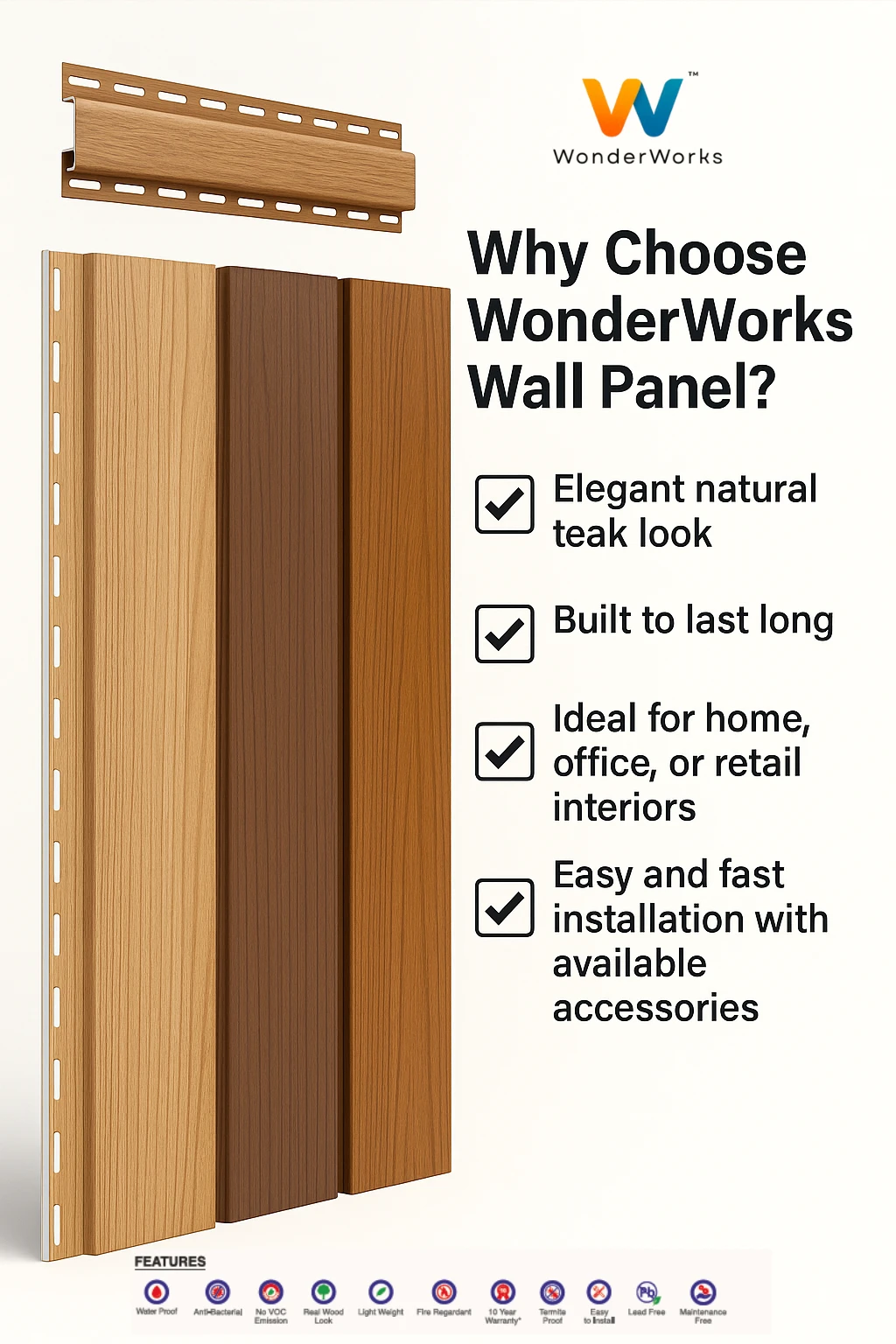 PVC Wall Panel | Soffit | Ceiling Panel | 3D Panel | Waterproof cladding | Low Maintenance | Home & Office use | 10 ft x 1 ft 300 cm x 30 cm | 120 inches x 12 inches | 10 square feet | 10 years warranty! | Design No. 101 - Image 10
