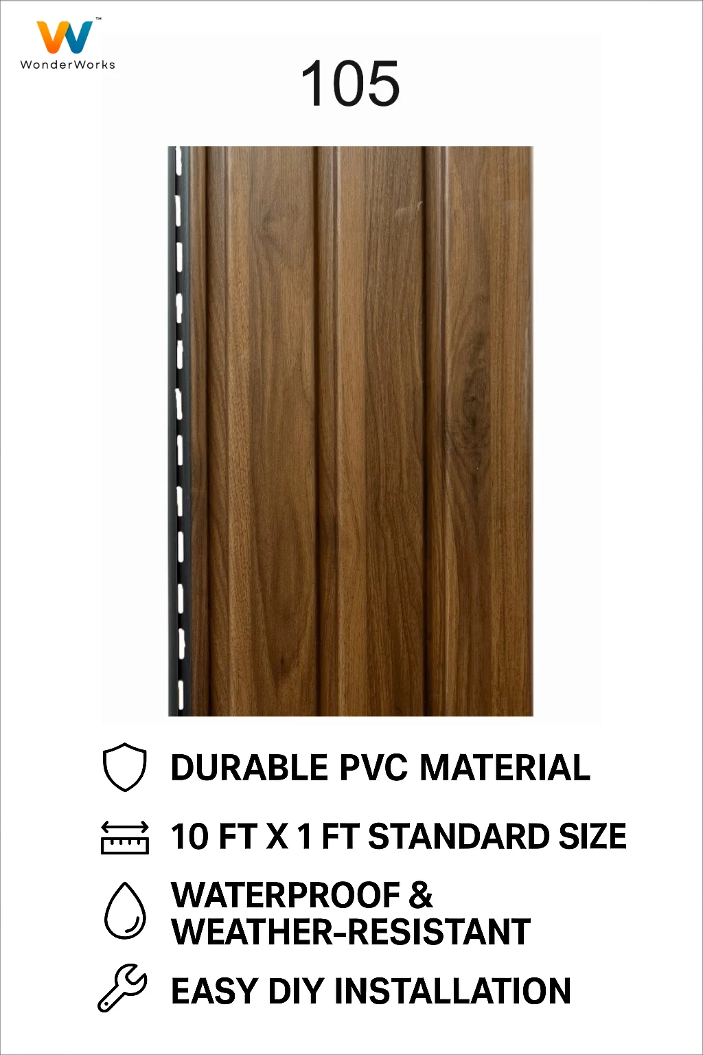 PVC Wall Panel | Soffit | Ceiling Panel | 3D Panel | Waterproof cladding | Low Maintenance | Home & Office use | 10 ft x 1 ft 300 cm x 30 cm | 120 inches x 12 inches | 10 square feet | 10 years warranty! |Design No. 105 - Image 5