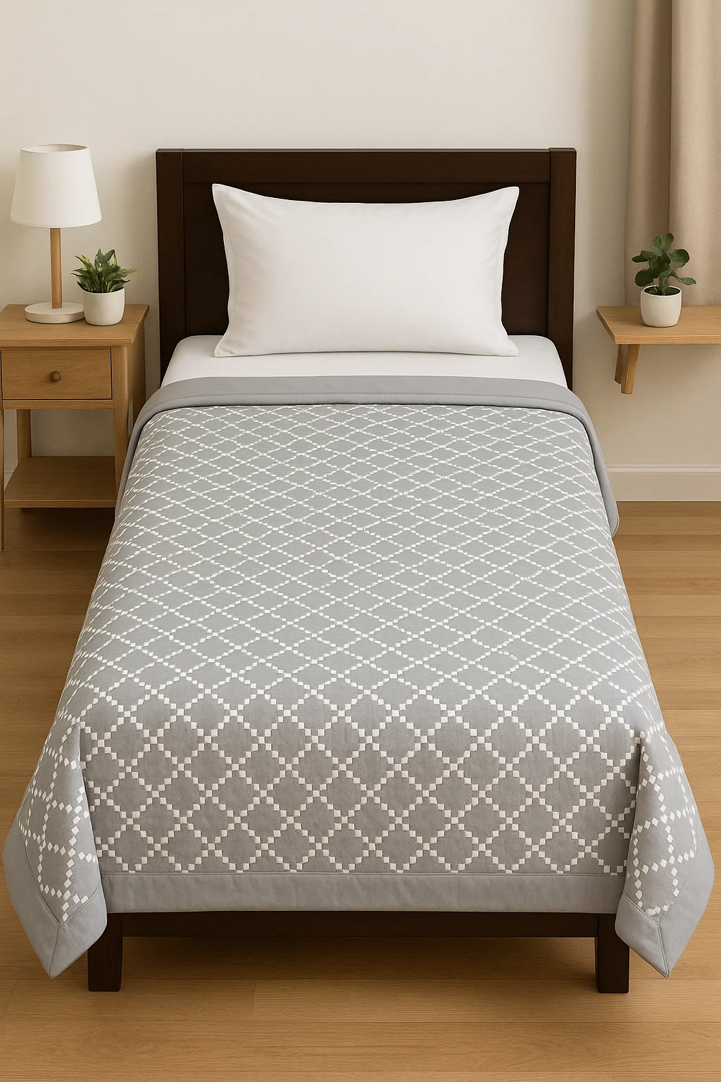WonderWorks 100% Cotton Single Bed Dohar | Soft & Lightweight AC Blanket for All Weather | Reversible Design | 60 x 90 in. | Skin-Friendly | Ideal for Gift (Gray Geometric Single Side) - Image 4