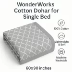 WonderWorks 100% Cotton Single Bed Dohar | Soft & Lightweight AC Blanket for All Weather | Reversible Design | 60 x 90 in. | Skin-Friendly | Ideal for Gift (Gray Geometric Single Side) - Image 5
