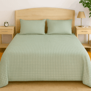 WonderWorks Bedsheet 100% Cotton 300 TC XXL Soft Super King Size for Double Bed, King Size 108 Inches X 108 Inches, 9 Feet, 275 X 275 cm with 2 Large Size Pillow Covers Freshiya (Sage Green Daimond)
