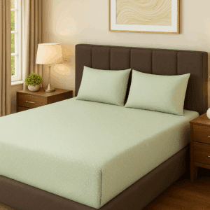 WonderWorks Bedsheet 100% Cotton 300 TC XXL Soft Super King Size for Double Bed, King Size 108 Inches X 108 Inches, 9 Feet, 275 X 275 cm with 2 Large Size Pillow Covers Freshiya (Sage Green Square)