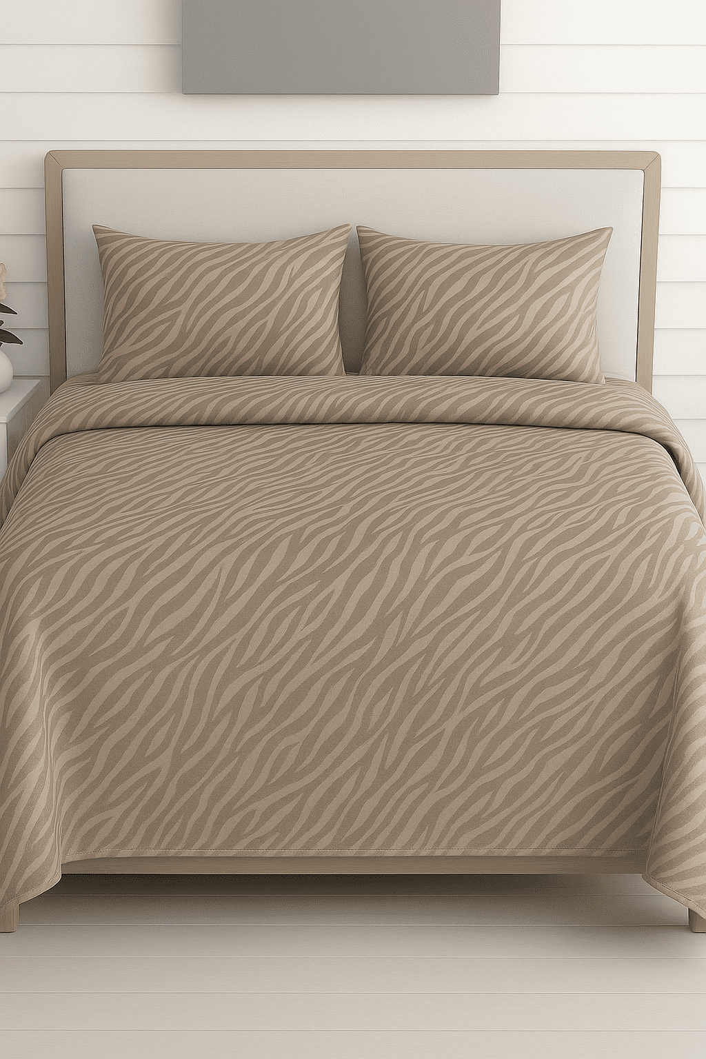 WonderWorks Bedsheet 100% Cotton 300 TC XXL Soft Super King Size for Double Bed, King Size 108 Inches X 108 Inches, 9 Feet, 275 X 275 cm with 2 Large Size Pillow Covers Freshiya (Beige Tiger Print)