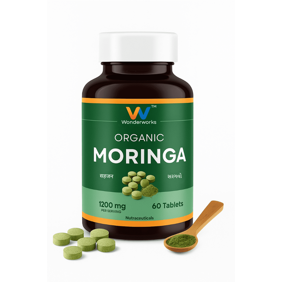 Wonderwork™ Organic Moringa Tablets – 1200mg Per Serving | Natural Energy, Immune Support & Detox | Rich in Vitamins, Minerals & Antioxidants | Non-GMO, Vegan, Gluten-Free | 60 Tablets