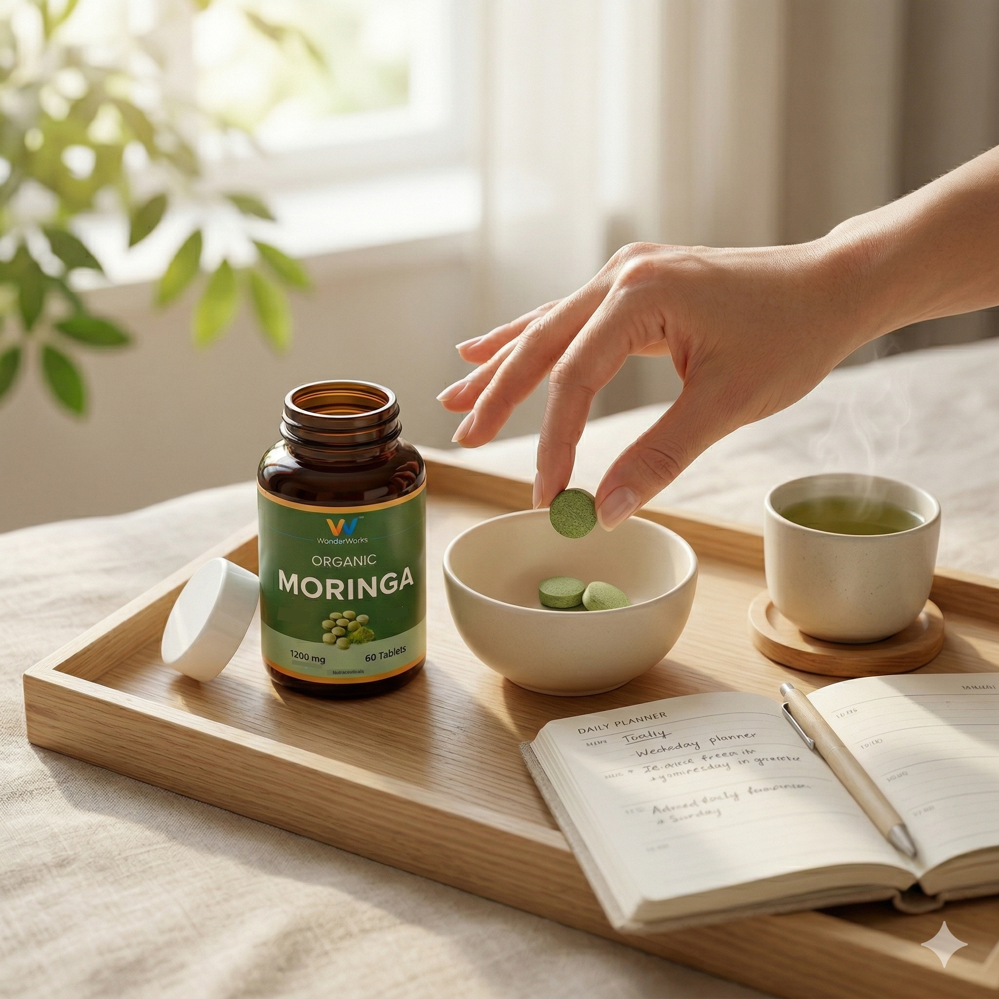 Wonderwork™ Organic Moringa Tablets – 1200mg Per Serving | Natural Energy, Immune Support & Detox | Rich in Vitamins, Minerals & Antioxidants | Non-GMO, Vegan, Gluten-Free | 60 Tablets - Image 4