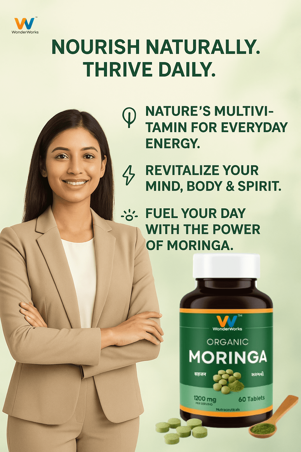 Wonderwork™ Organic Moringa Tablets – 1200mg Per Serving | Natural Energy, Immune Support & Detox | Rich in Vitamins, Minerals & Antioxidants | Non-GMO, Vegan, Gluten-Free | 60 Tablets - Image 10