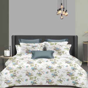 Wonderworks™ Cotton Bed Sheet for King Size Bed, 1 King Size Bedsheet Cotton (108 x 108 Inches) with 2 Pillow Covers, Premium 200 TC Bedsheet for Double Bed King Size, XXL Super King, Garden Grace (Blue)