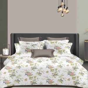Wonderworks™ Cotton Bed Sheet for King Size Bed, 1 King Size Bedsheet Cotton (108 x 108 Inches) with 2 Pillow Covers, Premium 200 TC Bedsheet for Double Bed King Size, XXL Super King, Garden Grace (Gray)