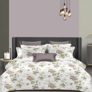 Wonderworks™ Cotton Bed Sheet for King Size Bed, 1 King Size Bedsheet Cotton (108 x 108 Inches) with 2 Pillow Covers, Premium 200 TC Bedsheet for Double Bed King Size, XXL Super King, Garden Grace (Mauve)