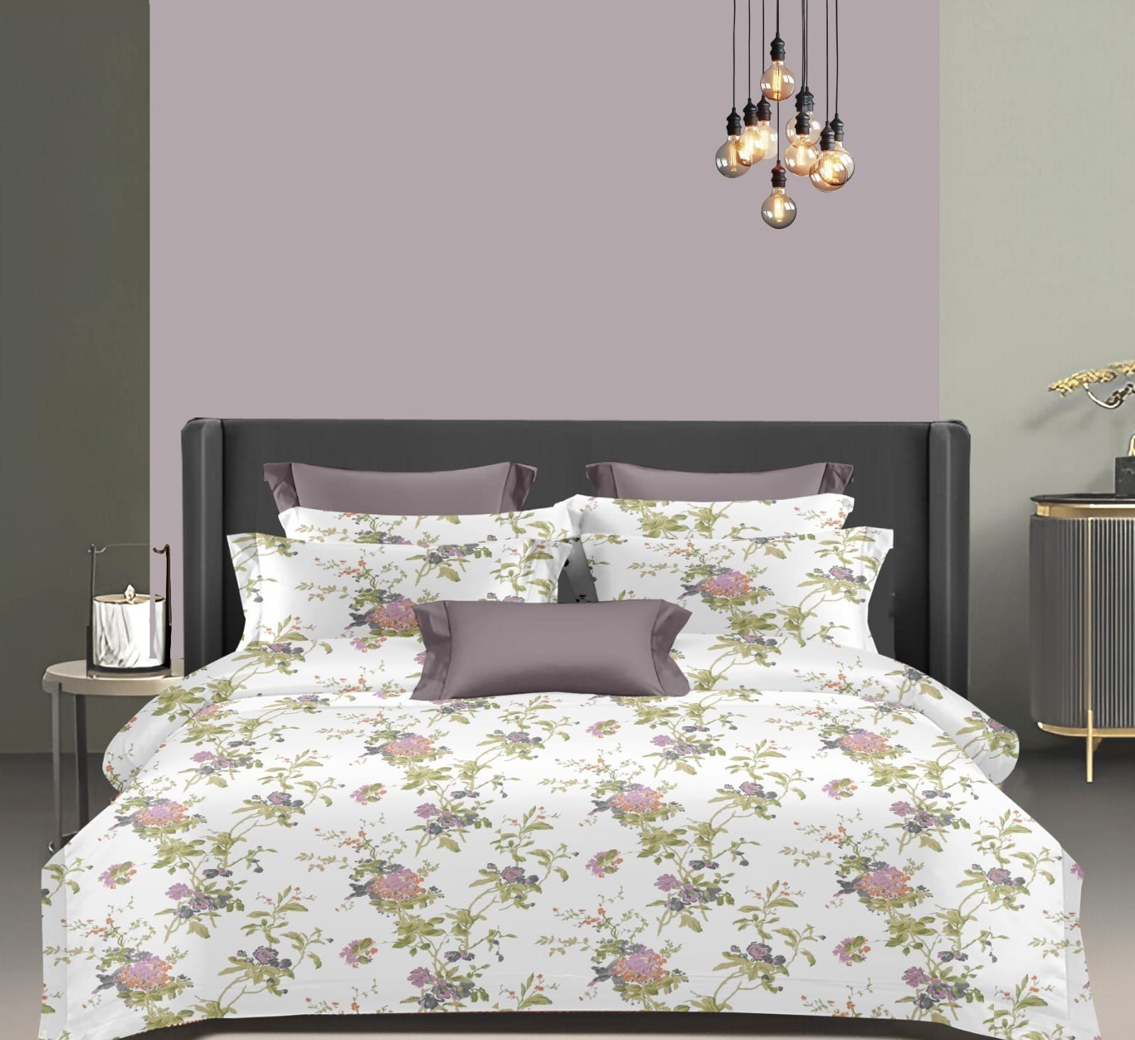 Wonderworks™ Cotton Bed Sheet for King Size Bed, 1 King Size Bedsheet Cotton (108 x 108 Inches) with 2 Pillow Covers, Premium 200 TC Bedsheet for Double Bed King Size, XXL Super King, Garden Grace (Mauve)
