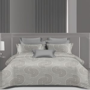 Wonderworks™ Cotton Bed Sheet for King Size Bed, 1 King Size Bedsheet Cotton (108 x 108 Inches) with 2 Pillow Covers, Premium 144 TC Bedsheet for Double Bed King Size, XXL Super King, Luxury Orbit Arc (Gray)