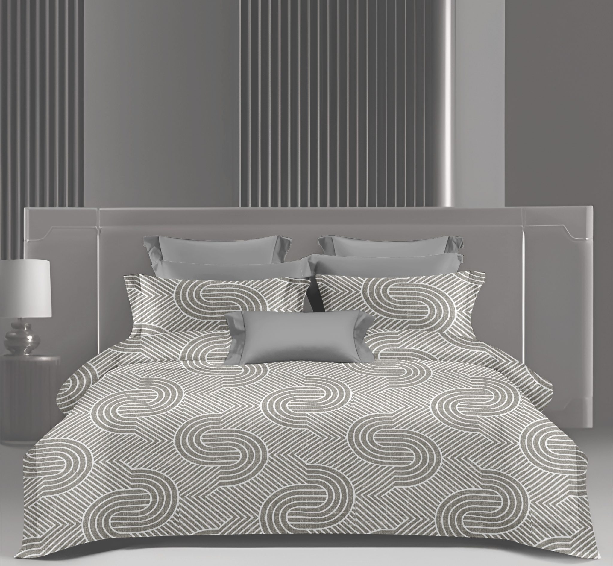 Wonderworks™ Cotton Bed Sheet for King Size Bed, 1 King Size Bedsheet Cotton (108 x 108 Inches) with 2 Pillow Covers, Premium 144 TC Bedsheet for Double Bed King Size, XXL Super King, Luxury Orbit Arc (Gray)