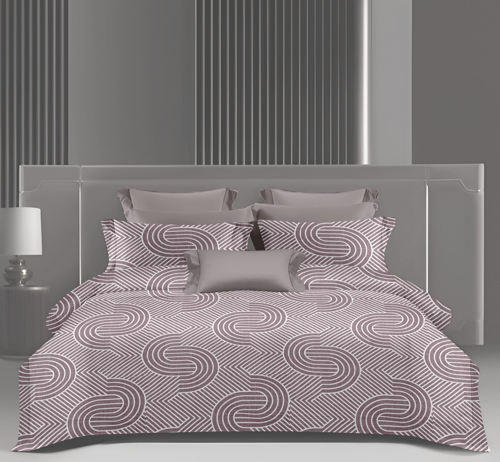 Wonderworks™ Cotton Bed Sheet for King Size Bed, 1 King Size Bedsheet Cotton (108 x 108 Inches) with 2 Pillow Covers, Premium 144 TC Bedsheet for Double Bed King Size, XXL Super King, Luxury Orbit Arc (Mauve)