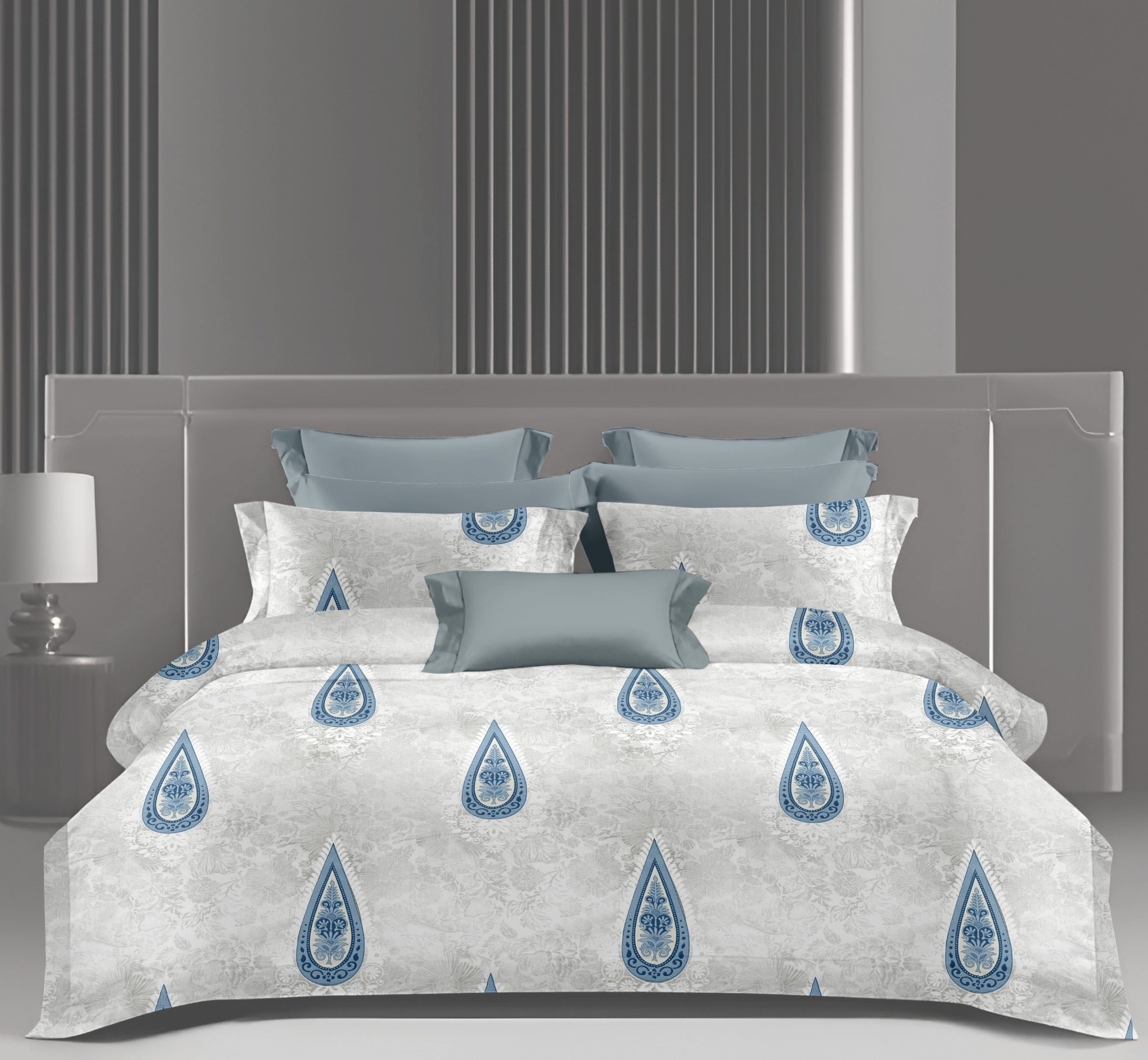 Wonderworks™ Cotton Bed Sheet for King Size Bed, 1 King Size Bedsheet Cotton (108 x 108 Inches) with 2 Pillow Covers, Premium 144 TC Bedsheet for Double Bed King Size, XXL Super King, Royal Paisley (Blue)