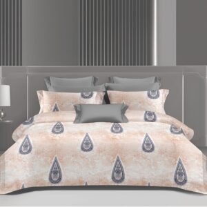 Wonderworks™ Cotton Bed Sheet for King Size Bed, 1 King Size Bedsheet Cotton (108 x 108 Inches) with 2 Pillow Covers, Premium 144 TC Bedsheet for Double Bed King Size, XXL Super King, Royal Paisley (Peach)
