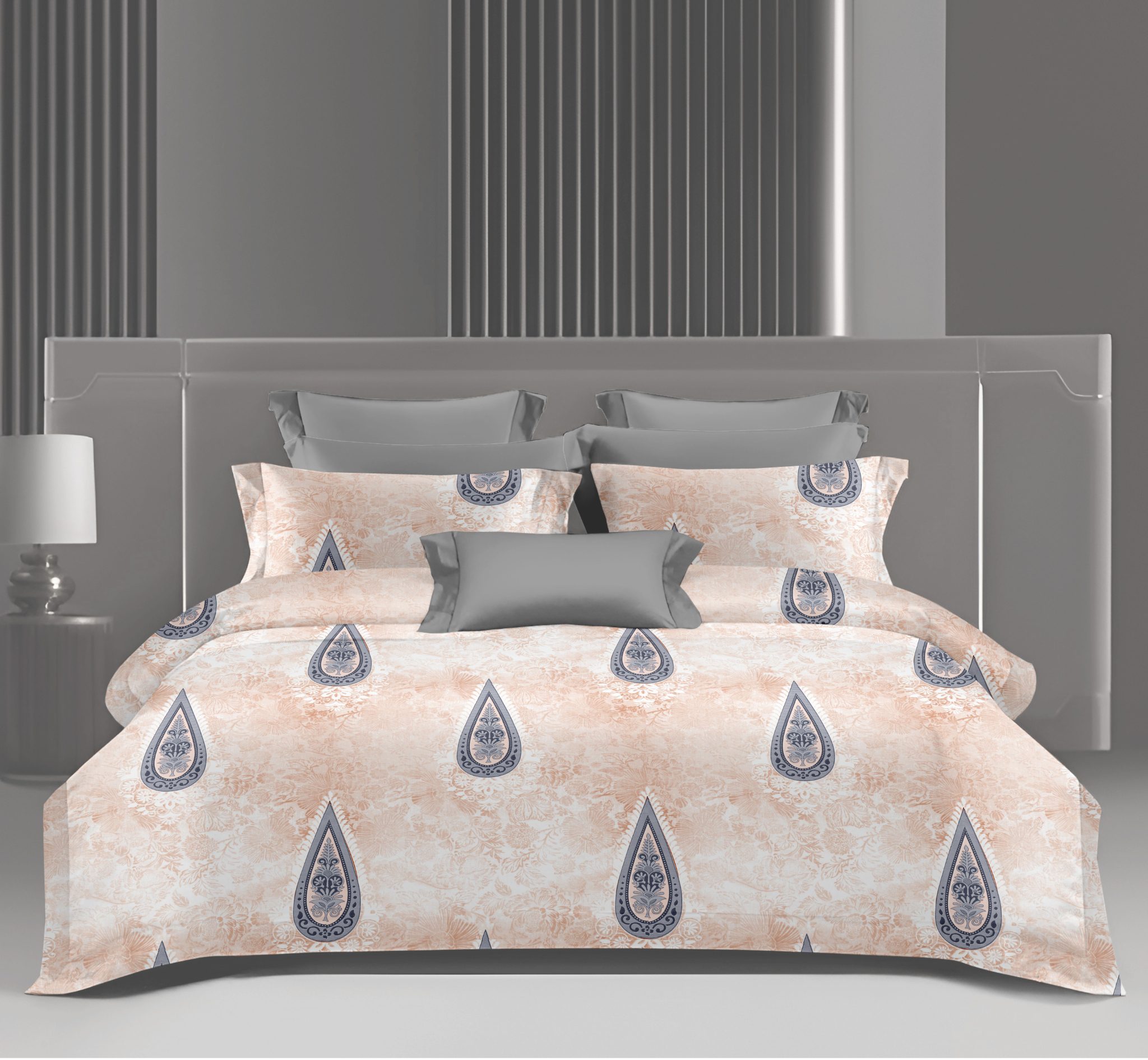 Wonderworks™ Cotton Bed Sheet for King Size Bed, 1 King Size Bedsheet Cotton (108 x 108 Inches) with 2 Pillow Covers, Premium 144 TC Bedsheet for Double Bed King Size, XXL Super King, Royal Paisley (Peach)