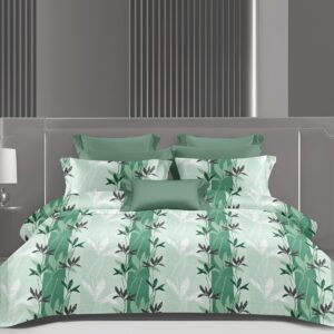 Wonderworks™ Cotton Bed Sheet for King Size Bed, 1 King Size Bedsheet Cotton (108 x 108 Inches) with 2 Pillow Covers, Premium 144 TC Bedsheet for Double Bed King Size, XXL Super King, Vine Floral (Green)