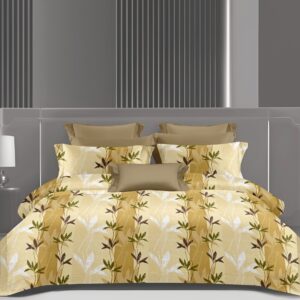 Wonderworks™ Cotton Bed Sheet for King Size Bed, 1 King Size Bedsheet Cotton (108 x 108 Inches) with 2 Pillow Covers, Premium 144 TC Bedsheet for Double Bed King Size, XXL Super King, Vine Floral (Yellow)