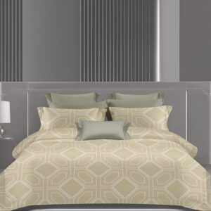 Wonderworks™ Cotton Bed Sheet for King Size Bed, 1 King Size Bedsheet Cotton (108 x 108 Inches) with 2 Pillow Covers, Premium 300 TC Bedsheet for Double Bed King Size, XXL Super King, Geometric (Beige)