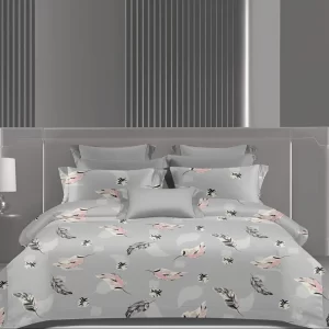 Wonderworks™ Cotton Bed Sheet for King Size Bed, 1 King Size Bedsheet Cotton (108 x 108 Inches) with 2 Pillow Covers, Premium 144 TC Bedsheet for Double Bed King Size, XXL Super King, Feather (Gray)