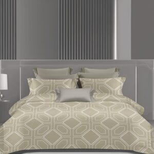 Wonderworks™ Cotton Bed Sheet for King Size Bed, 1 King Size Bedsheet Cotton (108 x 108 Inches) with 2 Pillow Covers, Premium 300 TC Bedsheet for Double Bed King Size, XXL Super King, Geometric (Sandstone Beige)