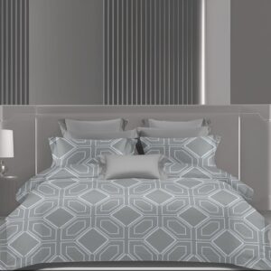 Wonderworks™ Cotton Bed Sheet for King Size Bed, 1 King Size Bedsheet Cotton (108 x 108 Inches) with 2 Pillow Covers, Premium 300 TC Bedsheet for Double Bed King Size, XXL Super King, Geometric (Gray)
