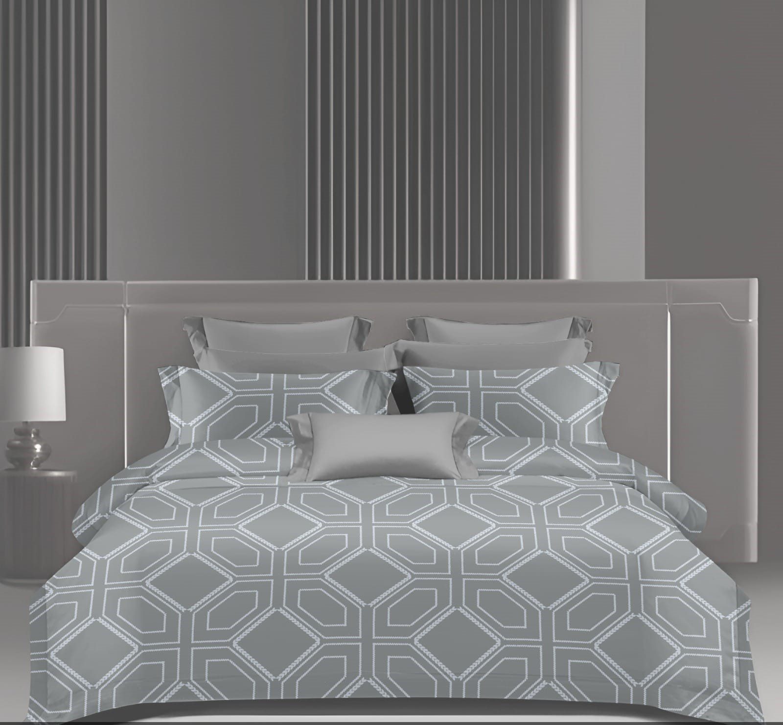 Wonderworks™ Cotton Bed Sheet for King Size Bed, 1 King Size Bedsheet Cotton (108 x 108 Inches) with 2 Pillow Covers, Premium 300 TC Bedsheet for Double Bed King Size, XXL Super King, Geometric (Gray)