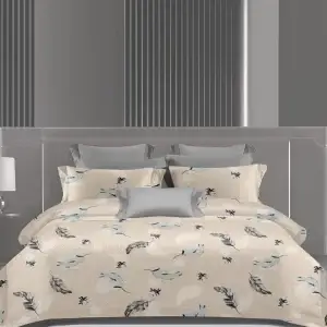 Wonderworks™ Cotton Bed Sheet for King Size Bed, 1 King Size Bedsheet Cotton (108 x 108 Inches) with 2 Pillow Covers, Premium 144 TC Bedsheet for Double Bed King Size, XXL Super King, Feather (Beige)