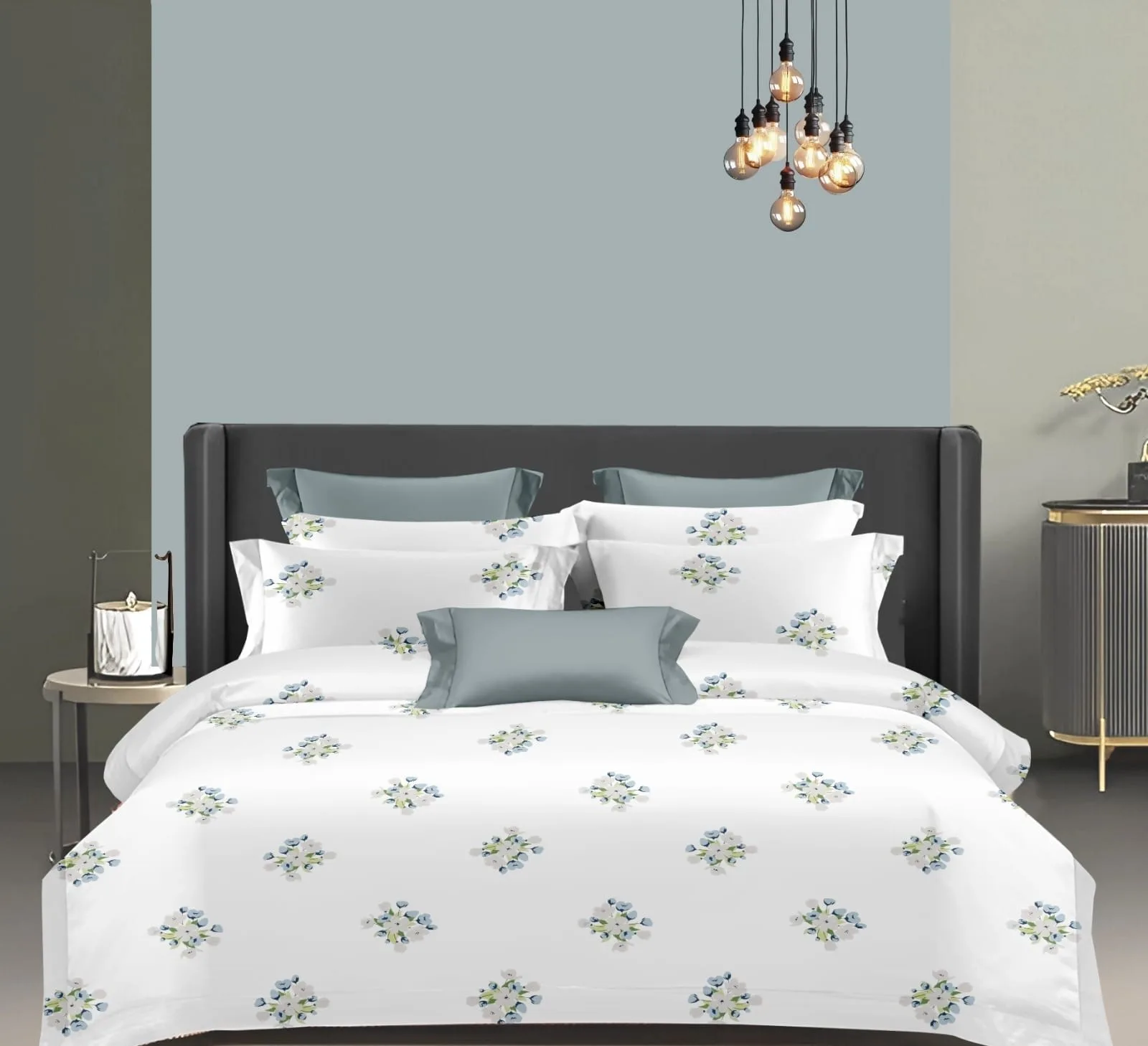 Wonderworks™ Cotton Bed Sheet for King Size Bed, 1 King Size Bedsheet Cotton (108 x 108 Inches) with 2 Pillow Covers, Premium 200 TC Bedsheet for Double Bed King Size, XXL Super King, Blossom (Blue)