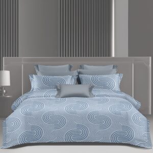 Wonderworks™ Cotton Bed Sheet for King Size Bed, 1 King Size Bedsheet Cotton (108 x 108 Inches) with 2 Pillow Covers, Premium 144 TC Bedsheet for Double Bed King Size, XXL Super King, Luxury Orbit Arc (Blue)