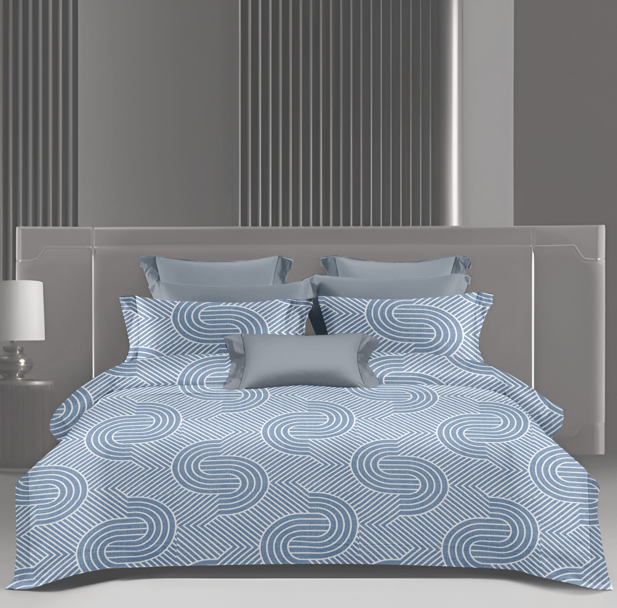 Wonderworks™ Cotton Bed Sheet for King Size Bed, 1 King Size Bedsheet Cotton (108 x 108 Inches) with 2 Pillow Covers, Premium 144 TC Bedsheet for Double Bed King Size, XXL Super King, Luxury Orbit Arc (Blue)