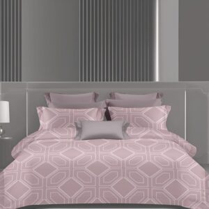 Wonderworks™ Cotton Bed Sheet for King Size Bed, 1 King Size Bedsheet Cotton (108 x 108 Inches) with 2 Pillow Covers, Premium 300 TC Bedsheet for Double Bed King Size, XXL Super King, Geometric (Mauve)