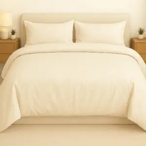 Wonderworks™ Cotton Premium 300 TC Bedsheet for King Size Bed,1 King Size Bedsheet 108 x 108 Inch, 2 Pillow Covers, XXL Super King, Soft, Breathable, Durable, Perfect for Gift, Off White Colour