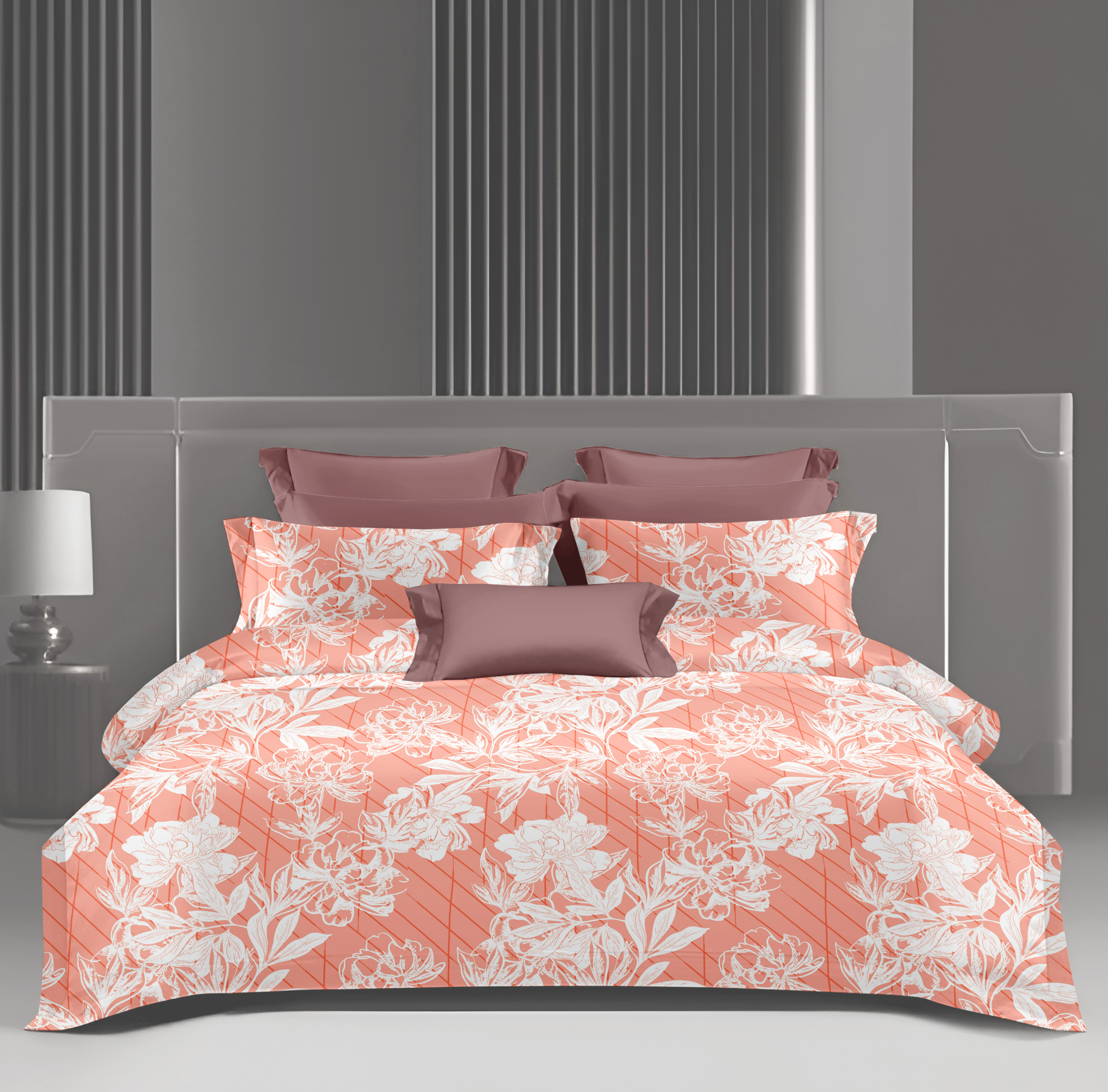 Wonderworks™ Cotton Bed Sheet for King Size Bed, 1 King Size Bedsheet Cotton (108 x 108 Inches) with 2 Pillow Covers, Premium 144 TC Bedsheet for Double Bed King Size, XXL Super King, Floral (Peach)