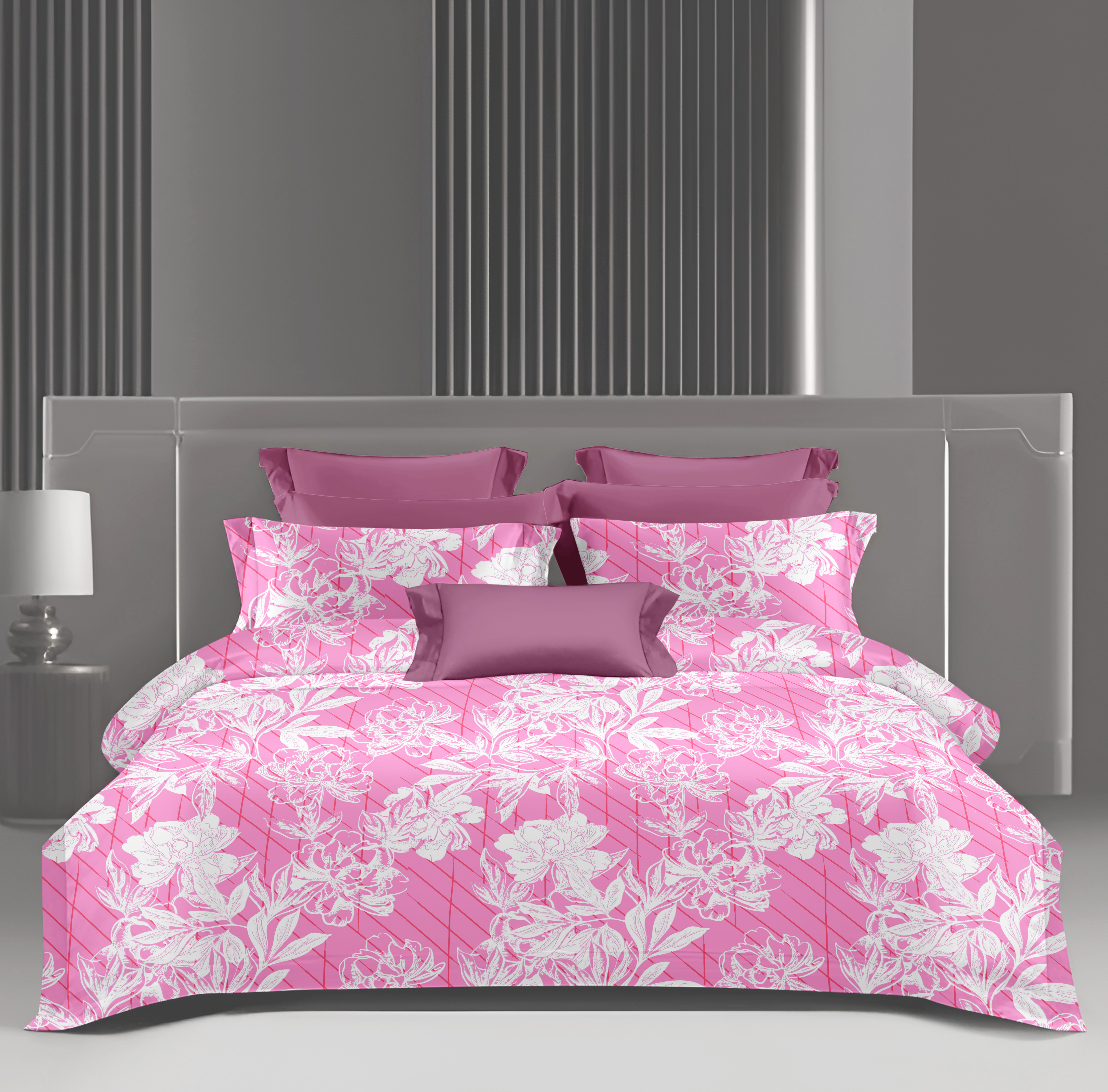 Wonderworks™ Cotton Bed Sheet for King Size Bed, 1 King Size Bedsheet Cotton (108 x 108 Inches) with 2 Pillow Covers, Premium 144 TC Bedsheet for Double Bed King Size, XXL Super King, Floral (Pink)