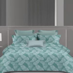 Wonderworks™ Cotton Bed Sheet for King Size Bed, 1 King Size Bedsheet Cotton (108 x 108 Inches) with 2 Pillow Covers, Premium 300 TC Bedsheet for Double Bed King Size, XXL Super King, Pastel Fern (Sea Green)