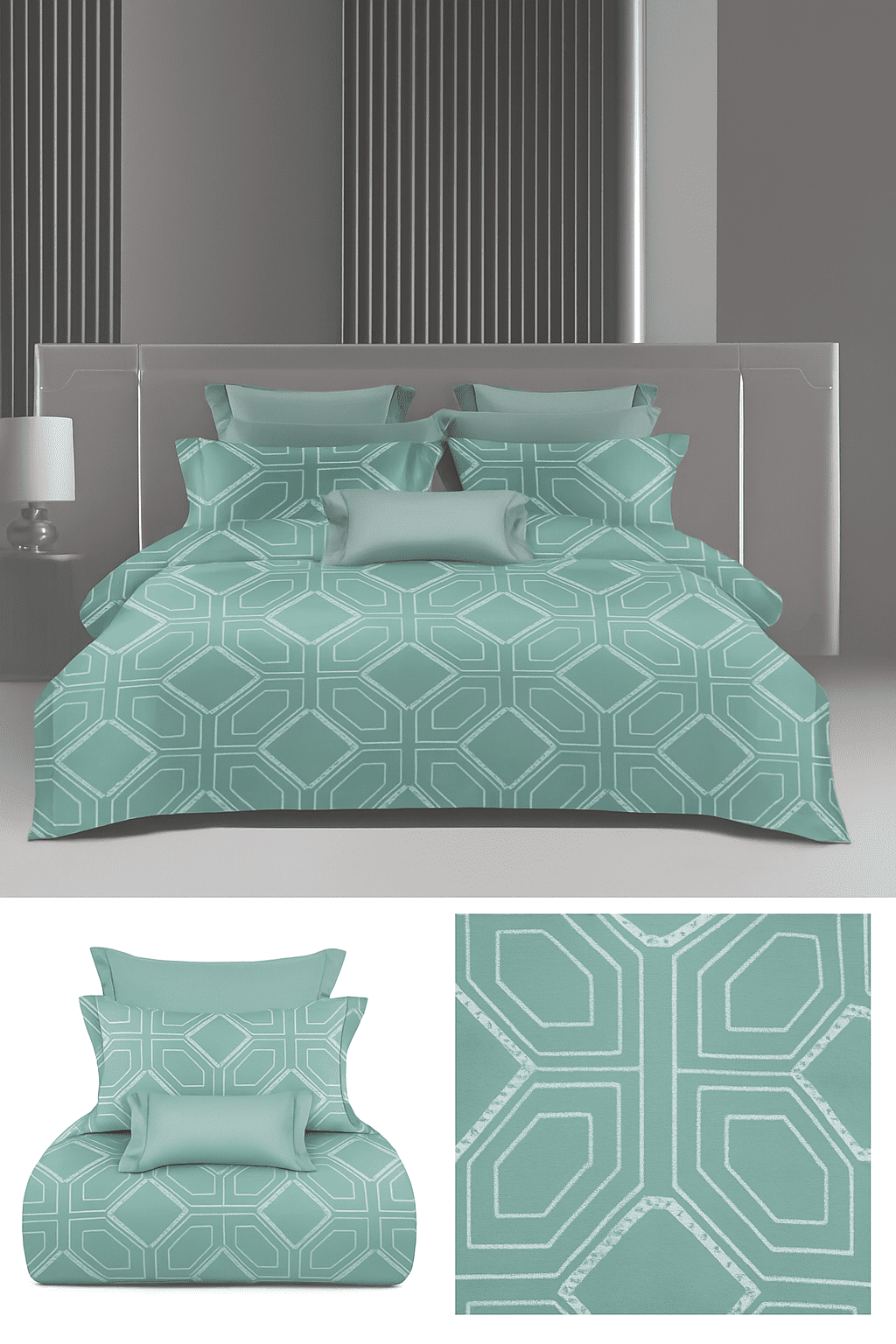 Wonderworks™ Cotton Bed Sheet for King Size Bed, 1 King Size Bedsheet Cotton (108 x 108 Inches) with 2 Pillow Covers, Premium 300 TC Bedsheet for Double Bed King Size, XXL Super King, Geometric (Sea Green) - Image 4