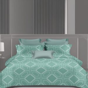Wonderworks™ Cotton Bed Sheet for King Size Bed, 1 King Size Bedsheet Cotton (108 x 108 Inches) with 2 Pillow Covers, Premium 300 TC Bedsheet for Double Bed King Size, XXL Super King, Geometric (Sea Green)
