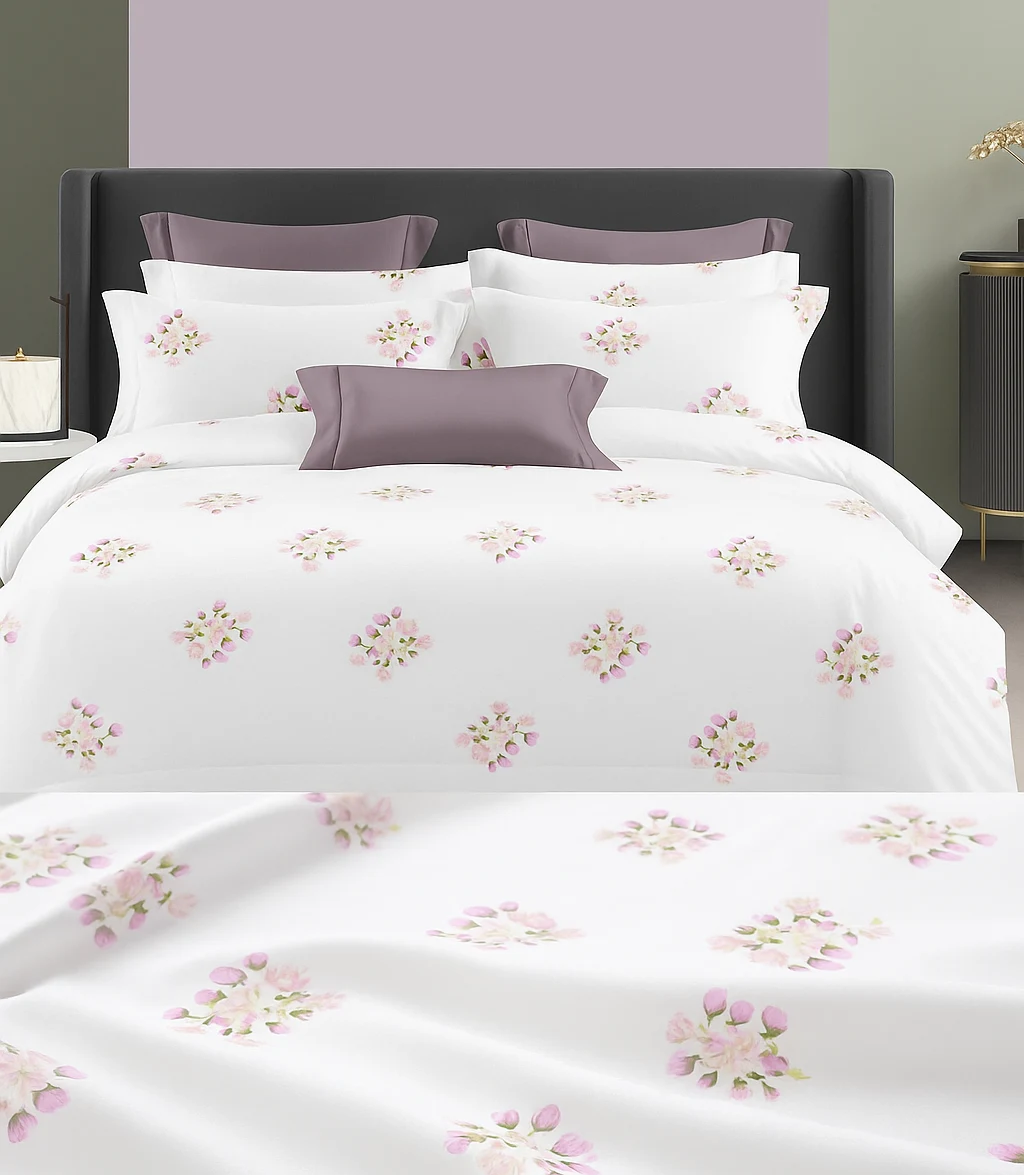 Wonderworks™ Cotton Bed Sheet for King Size Bed, 1 King Size Bedsheet Cotton (108 x 108 Inches) with 2 Pillow Covers, Premium 200 TC Bedsheet for Double Bed King Size, XXL Super King, Blossom (Lavender)