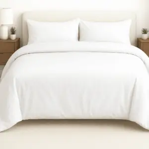 Wonderworks™ Cotton Premium 300 TC Bedsheet for King Size Bed,1 King Size Bedsheet 108 x 108 Inch, 2 Pillow Covers, XXL Super King, Soft, Breathable, Durable, Perfect for Gift, White Colour